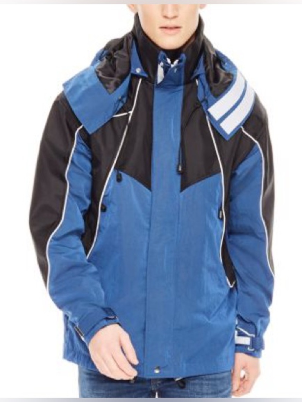 Sandro Atlantic Coat Jacket Nylon Blue Tech Ski Windbreaker Hood Jacket Futurist